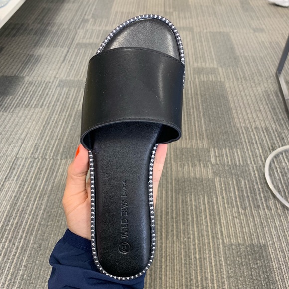 Black leather studded sandal - Picture 3 of 5